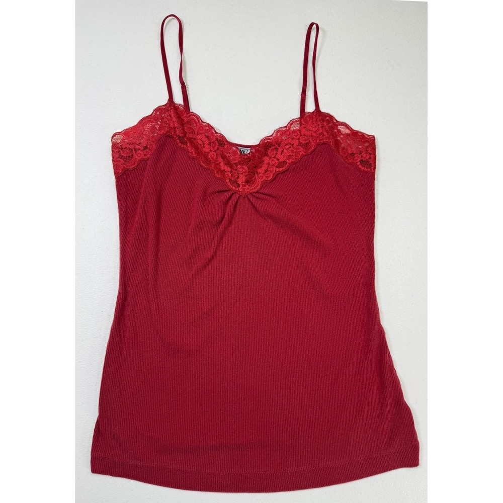 Y2K Lace Cami Tank Top Womens M Terra Cotta Fall Stretch Layering Festival Vtg